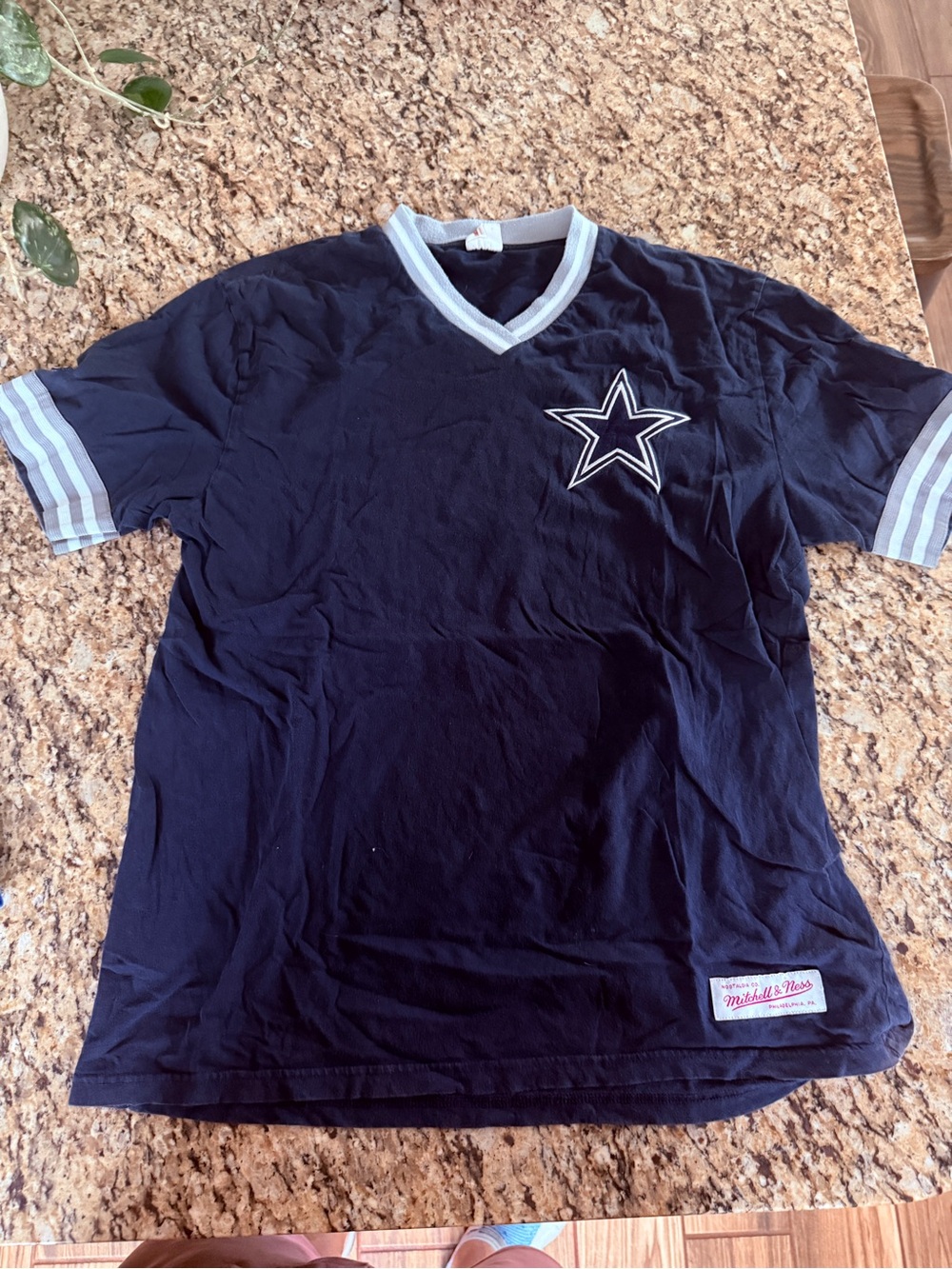 Mitchell and Ness Men's Navy Dallas Cowboys Fashion V-Neck Jersey- Size L